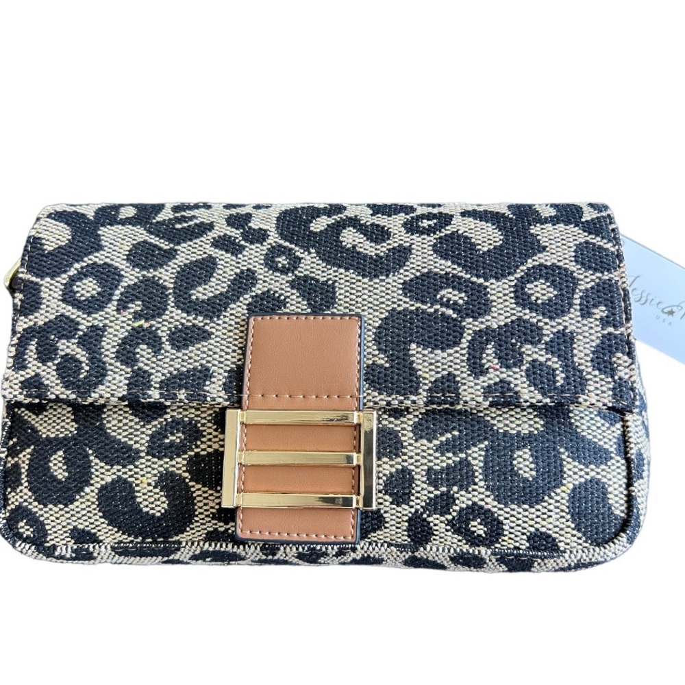 Leopard print canvas purse handbag / shoulder bag
